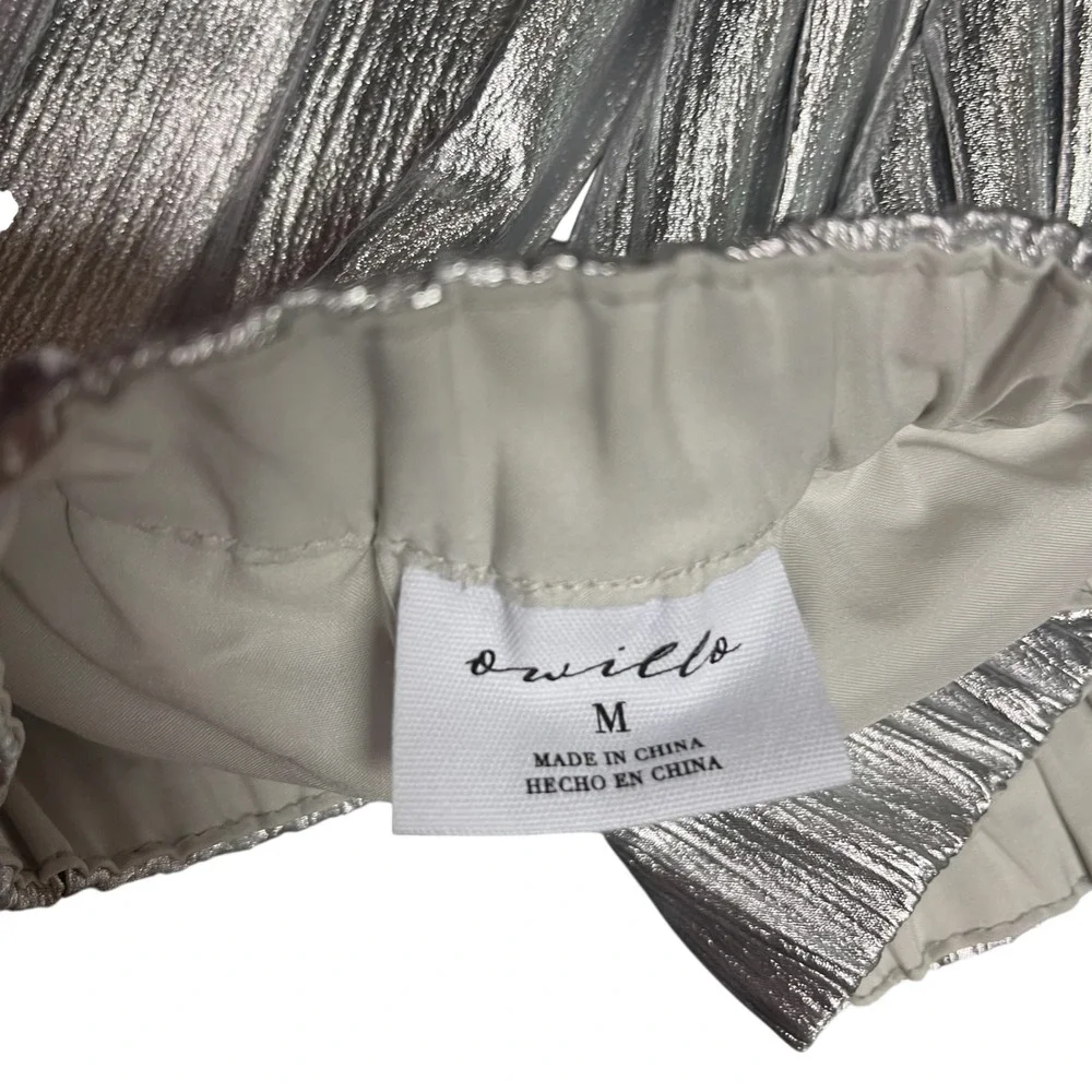 Owillo‎ Kids Girls Silver Metallic Pleated Skirt Elastic Waist Size M